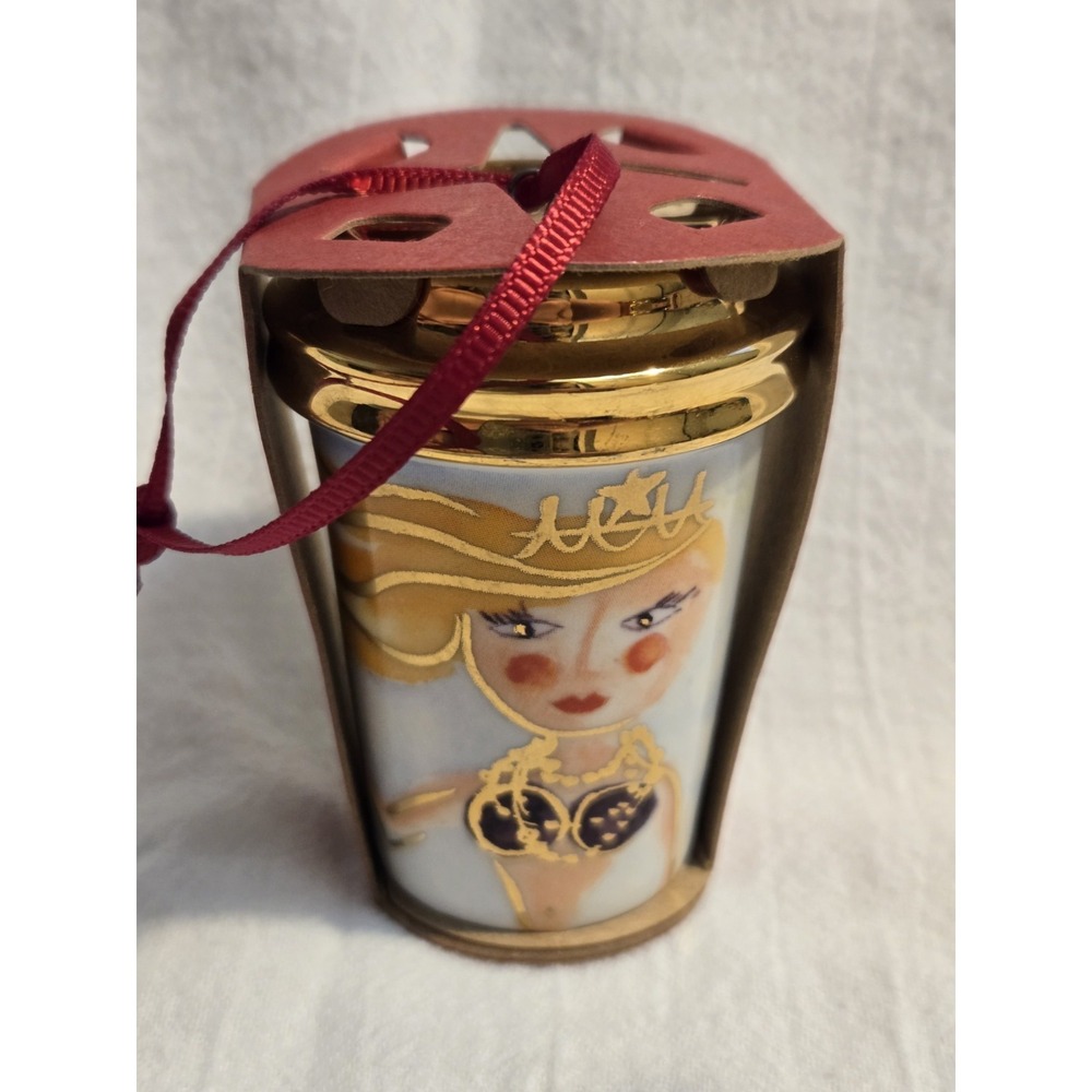 New Starbucks Mermaid Gold Embellished Ceramic 2015 Ornament Christmas Tumbler